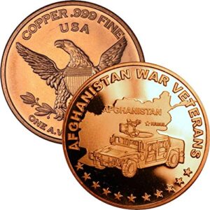 jig pro shop private mint 1 oz .999 pure copper round/challenge coin (afghanistan war veterans)
