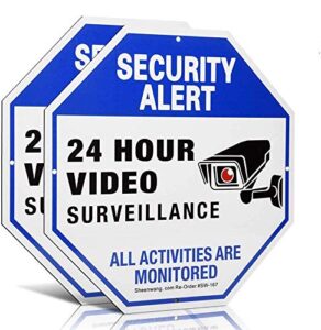 sheenwang 2-pack security camera sign, video surveillance signs outdoor, uv printed 40 mil rust free aluminum 10 x 10 in, weatherproof and heavy duty security signs for home or business