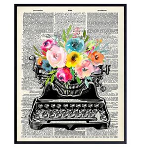 vintage floral typewriter dictionary wall art - 8x10 sentimental upcycled home decoration, apartment or office decor - chic unique gift for writer, teacher, journalist, personal assistant, secretary