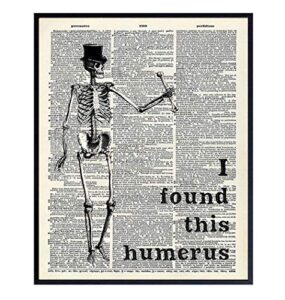 funny skeleton dictionary art poster - 8x10 upcycled steampunk home, apartment or wall decoration, room decor for home or doctors medical office - cool unique gift for goth fans - picture, print photo
