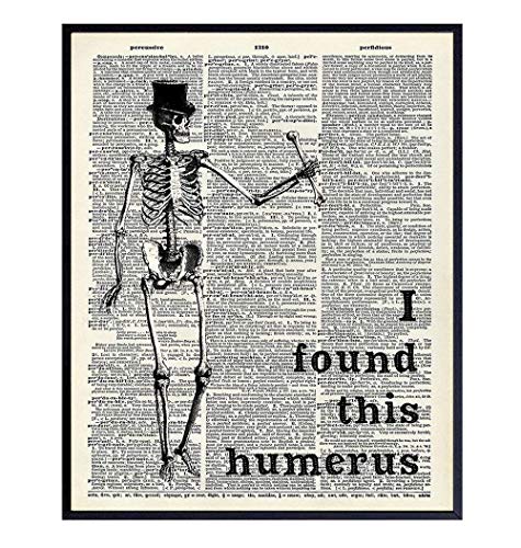 Funny Skeleton Dictionary Art Poster - 8x10 Upcycled Steampunk Home, Apartment or Wall Decoration, Room Decor for Home or Doctors Medical Office - Cool Unique Gift for Goth Fans - Picture, Print Photo