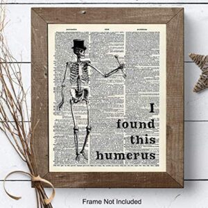 Funny Skeleton Dictionary Art Poster - 8x10 Upcycled Steampunk Home, Apartment or Wall Decoration, Room Decor for Home or Doctors Medical Office - Cool Unique Gift for Goth Fans - Picture, Print Photo