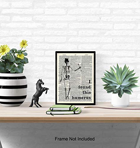 Funny Skeleton Dictionary Art Poster - 8x10 Upcycled Steampunk Home, Apartment or Wall Decoration, Room Decor for Home or Doctors Medical Office - Cool Unique Gift for Goth Fans - Picture, Print Photo