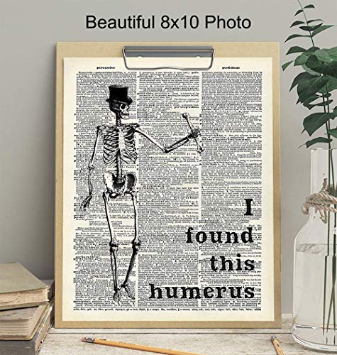 Funny Skeleton Dictionary Art Poster - 8x10 Upcycled Steampunk Home, Apartment or Wall Decoration, Room Decor for Home or Doctors Medical Office - Cool Unique Gift for Goth Fans - Picture, Print Photo