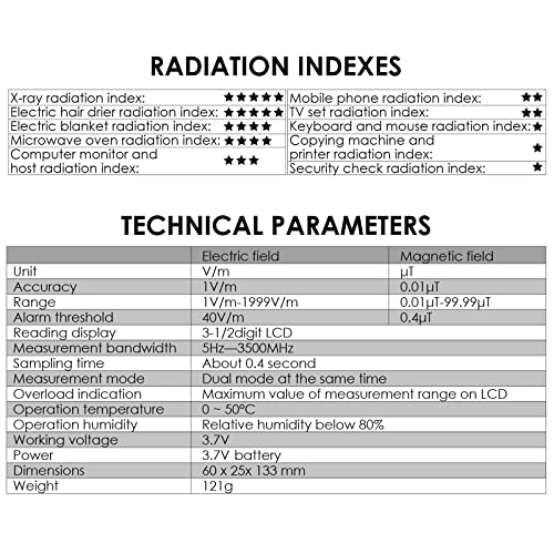 Digital EMF Tester Electric and Magnetic Field Radiation Detector Temperature Measure with Color-Screen Display and Rechargeable Battery Handheld Tool
