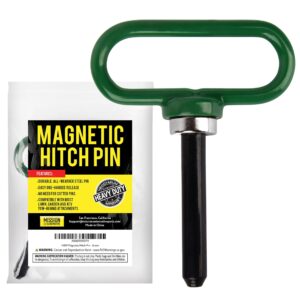 magnetic hitch pin - lawn mower trailer hitch pins - ultra strong neodymium magnet trailer gate pin for simple one handed hook on & off - securely hitch lawn & tow behind attachments