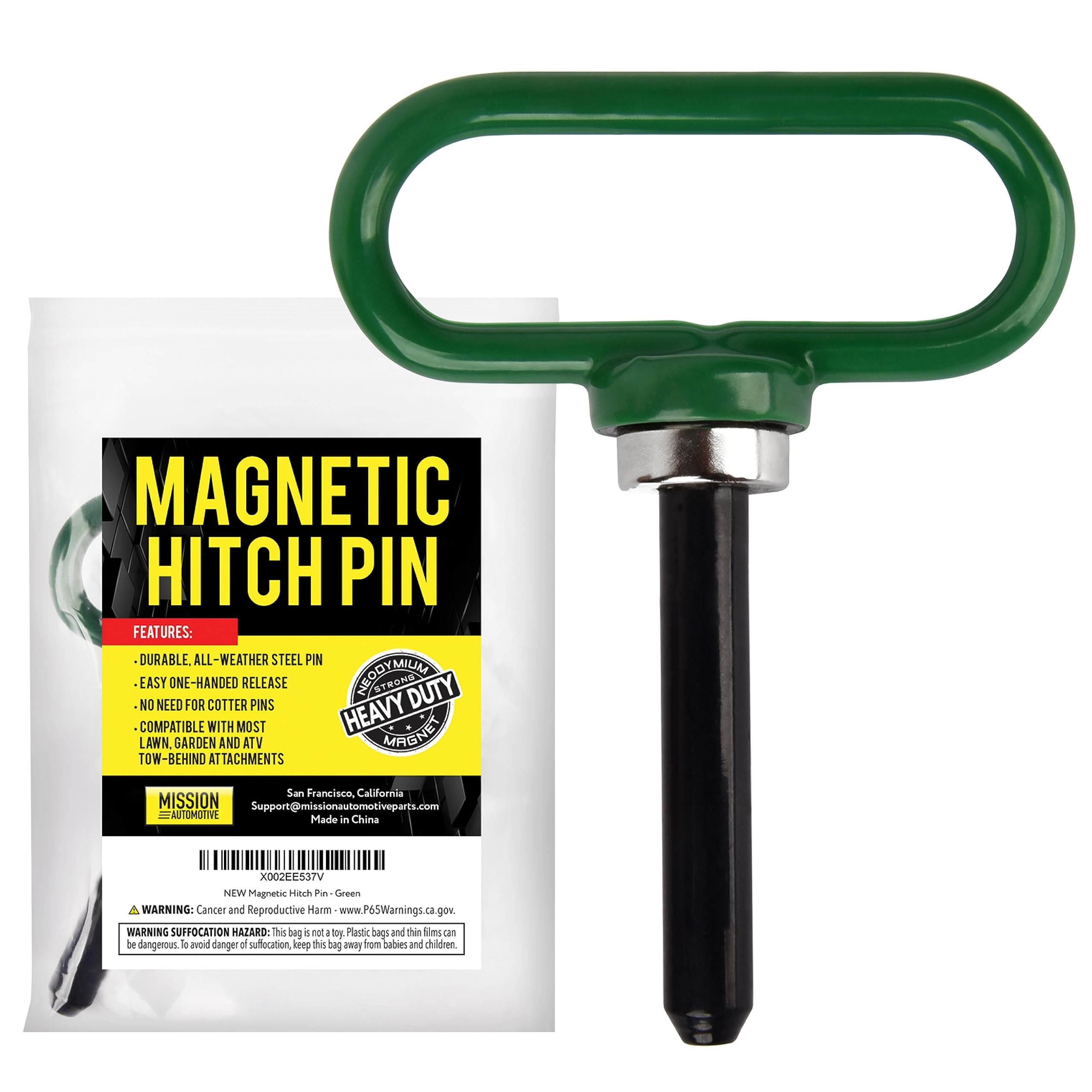 Magnetic Hitch Pin - Lawn Mower Trailer Hitch Pins - Ultra Strong Neodymium Magnet Trailer Gate Pin for Simple One Handed Hook On & Off - Securely Hitch Lawn & Tow Behind Attachments