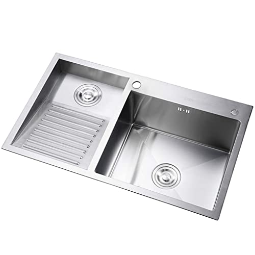 LDAOS Bathroom Sinks Laundry Pool Balcony Household Stainless Steel Laundry Sink Wash Basin With Washboard Easy To Clean Double Sink Laundry Pool Gift ( Color : A , Size : 80*48*22cm )