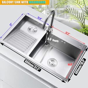 LDAOS Bathroom Sinks Laundry Pool Balcony Household Stainless Steel Laundry Sink Wash Basin With Washboard Easy To Clean Double Sink Laundry Pool Gift ( Color : A , Size : 80*48*22cm )