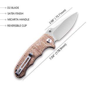 CIVIVI Hooligan Small Pocket Knife - Folding Knife with 2.98” D2 Blade Micarta Handles,Hunting Outdoor Knife with Reversible Clip for men C913C (Snakeskin)