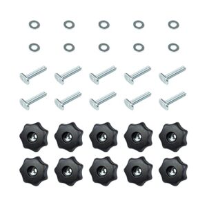 powertec 71481 t track knob kit w/ 7 star knob, 1/4-20 threaded bolts and washers, 10 pack, t track bolts, t track accessories for woodworking jigs and fixtures