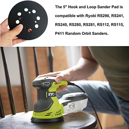 5 Inch Sander Pads for Ryobi Sander, 5" 8-Hole Hook and Loop Replacement Orbital Sanding Pad for Ryobi RS290, RS241, RS240, RS280, RS281, P411 Random Orbit Sanders