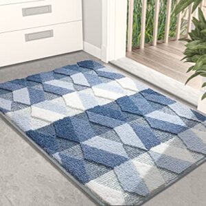 dexi door mat, non slip absorbent washable entryway mat, low profile inside doormats for home entrance, front door, 20"x32", blue