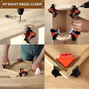 90 Degree Corner Clamps, Wood Working Tools, 4PCS Right Angle Clamps with Adjustable Spring Load, Clip Clamp Tool for Woodworking