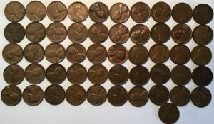 1957 d lincoln wheat cent penny roll 50 coins penny seller very fine