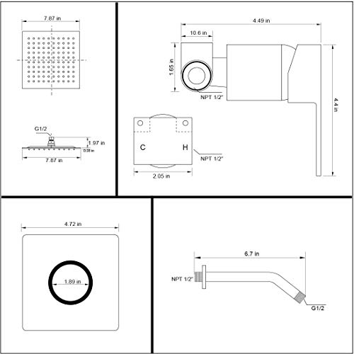 JingGang Matte Black Shower Faucet Rain Shower Head Shower Faucets Sets Complete Bathroom Rainfall Shower System, Single Function Shower Trim Kit with Rough-in Valve