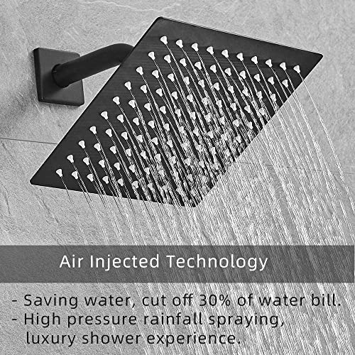 JingGang Matte Black Shower Faucet Rain Shower Head Shower Faucets Sets Complete Bathroom Rainfall Shower System, Single Function Shower Trim Kit with Rough-in Valve