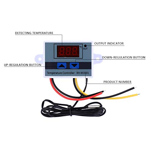 Temperature Controller, DC 12V 120W Digital LED Temperature Controller Module XH-W3001 Mini Thermostat Switch with Waterproof Sensor Probe