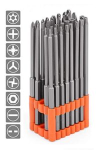 horusdy 32-piece 1/4" shan extra long security power bit set, 6" long tamper proof security bits, s2 steel.