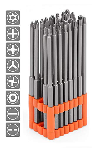 HORUSDY 32-Piece 1/4" Shan Extra Long Security Power Bit Set, 6" Long Tamper Proof Security Bits, S2 Steel.