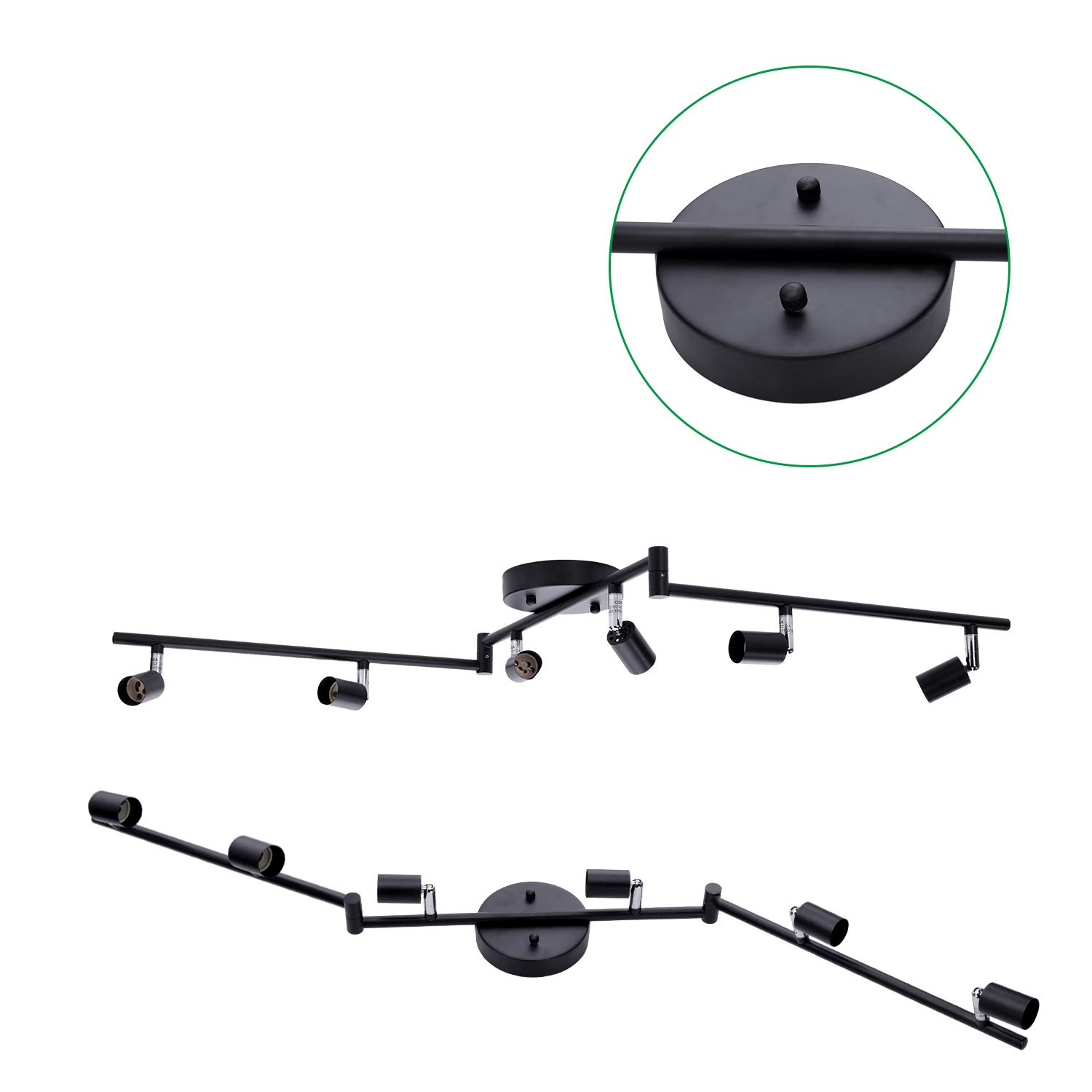 AIBOO 6-Light Adjustable Dimmable Track Lighting Kit, Flexible Foldable Arms, Matt Black Color Perfect for Kitchen,Hallyway Bed Room Lighting Fixture, GU10 Base Bulbs not Included