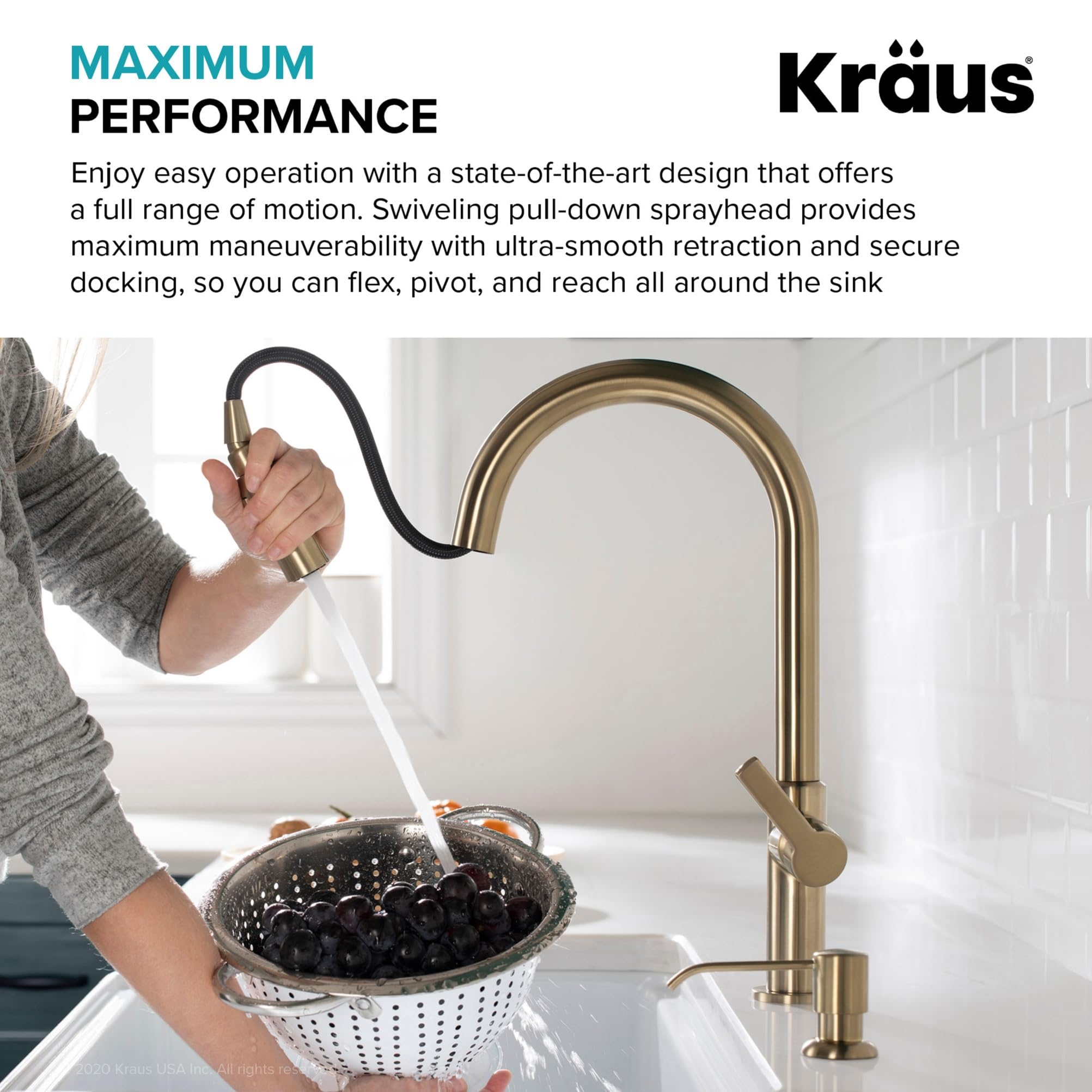 Kraus KPF-2820SFS Oletto Single Handle Pull-Down Kitchen Faucet, 17 Inch, Spot Free Stainless Steel