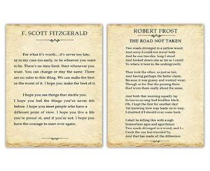 positive affirmations wall decor for kids: robert frost, f. scott fitzgerald set of 2, 11x14 inspirational, motivational poster & motivational wall art office decor for men & women