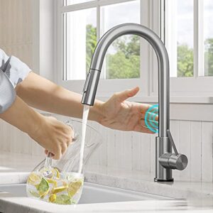 kraus ktf-3104sfs oletto contemporary single-handle touch kitchen sink faucet with pull down sprayer, 16 5/8 inch, spot free stain
