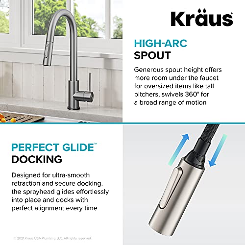 Kraus KTF-3104SFS Oletto Contemporary Single-Handle Touch Kitchen Sink Faucet with Pull Down Sprayer, 16 5/8 Inch, Spot Free Stain