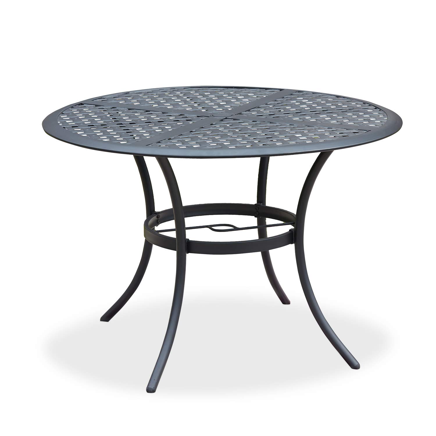 Romayard 42 Inch Outdoor Dining Table Round Patio Bistro Table Powder-Coated Steel Frame Top Patio Dining Table Outdoor Furniture Garden Table with 2.1" Umbrella Hole (Black)