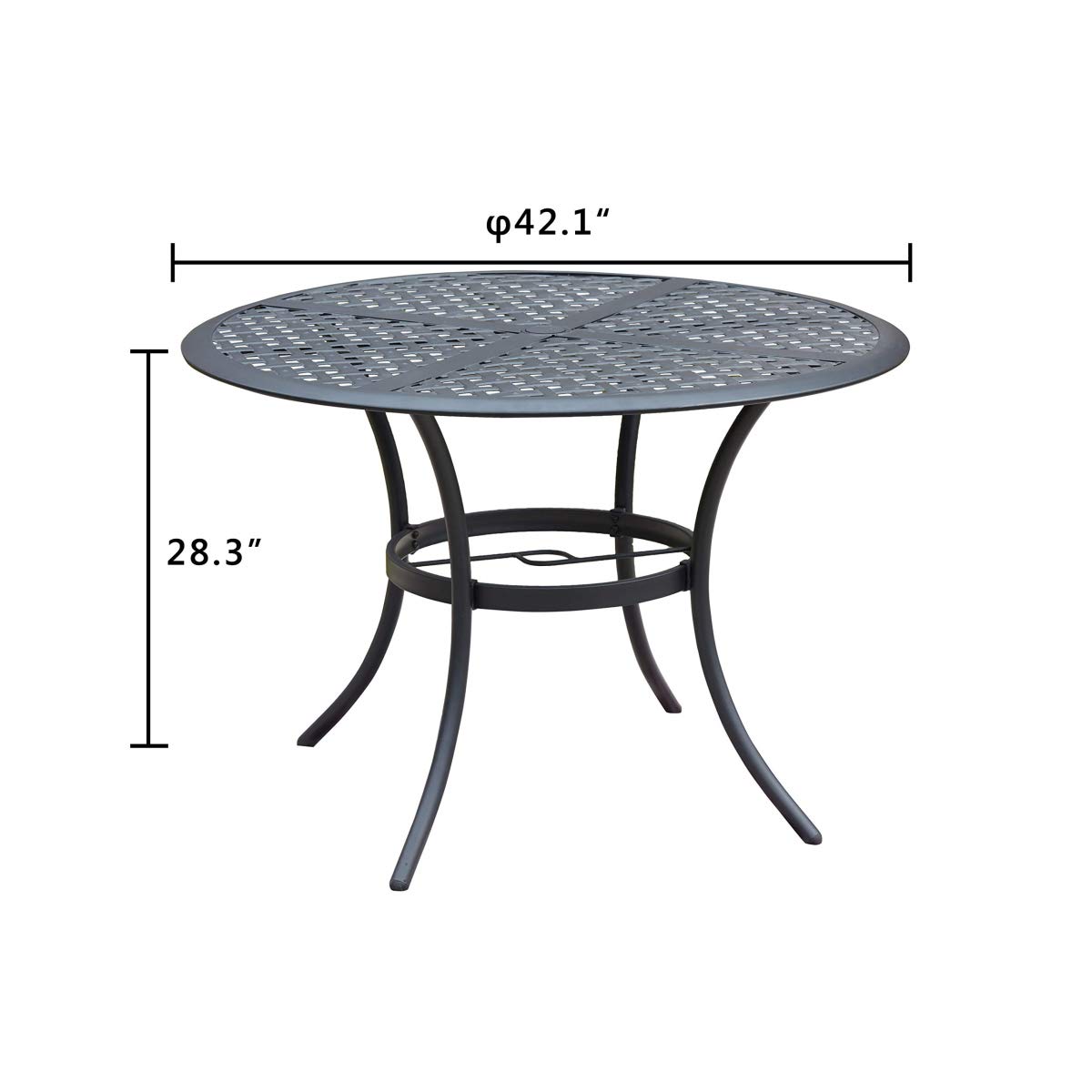 Romayard 42 Inch Outdoor Dining Table Round Patio Bistro Table Powder-Coated Steel Frame Top Patio Dining Table Outdoor Furniture Garden Table with 2.1" Umbrella Hole (Black)