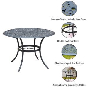 Romayard 42 Inch Outdoor Dining Table Round Patio Bistro Table Powder-Coated Steel Frame Top Patio Dining Table Outdoor Furniture Garden Table with 2.1" Umbrella Hole (Black)