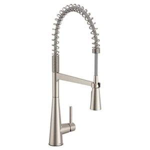 moen sleek spot resist stainless one handle farmhouse spring pulldown kitchen faucet with power boost for a faster clean, 5925srs