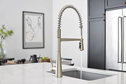 Moen Sleek Spot Resist Stainless One Handle Farmhouse Spring Pulldown Kitchen Faucet with Power Boost for a Faster Clean, 5925SRS