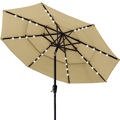 ABCCANOPY Solar Led Patio Umbrellas 3-Tiers 11FT (Khaki)