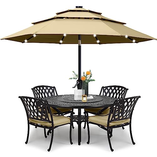 ABCCANOPY Solar Led Patio Umbrellas 3-Tiers 11FT (Khaki)