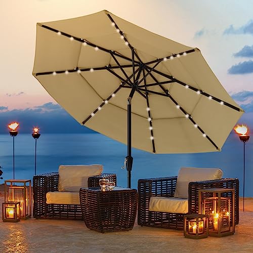 ABCCANOPY Solar Led Patio Umbrellas 3-Tiers 11FT (Khaki)