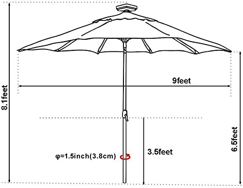 EliteShade USA 10-Year-Non-Fading Sunumbrella Solar 9ft Market Umbrella with 80 LED Lights Patio Umbrellas Outdoor Table Umbrella with Ventilation,Royal Blue