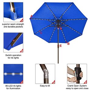 EliteShade USA 10-Year-Non-Fading Sunumbrella Solar 9ft Market Umbrella with 80 LED Lights Patio Umbrellas Outdoor Table Umbrella with Ventilation,Royal Blue