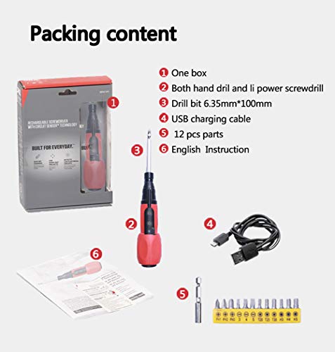 Jiahe Cordless Screwdriver, Electric Rechargeable Screwdriver 3.6V 800mAh Li-ion with Battery Indicator LED light with 12 Free Accessories for Home DIY,Both Hand and Mini Cordless Screwdriver Drill