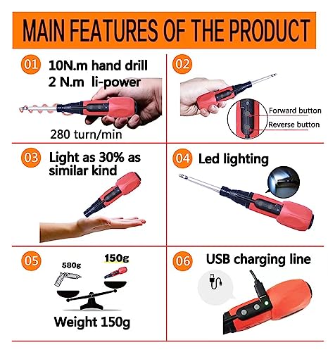 Jiahe Cordless Screwdriver, Electric Rechargeable Screwdriver 3.6V 800mAh Li-ion with Battery Indicator LED light with 12 Free Accessories for Home DIY,Both Hand and Mini Cordless Screwdriver Drill