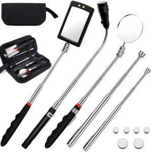 Magnetic Pick-up Tools,5PcsTelescoping Magnetic Pick-Up Tool Dad Father Christmas Gift 15lb/1lb Pick Up Rod, Telescoping Flexible 3 Led Flashlight Round/Square 360° Swivel Adjustable Inspection Mirror