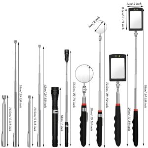 Magnetic Pick-up Tools,5PcsTelescoping Magnetic Pick-Up Tool Dad Father Christmas Gift 15lb/1lb Pick Up Rod, Telescoping Flexible 3 Led Flashlight Round/Square 360° Swivel Adjustable Inspection Mirror