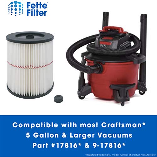 Fette Filter - Pack of 1 - General Purpose Cartridge Filter | Replacement Filter Compatible with Craftsman Red Stripe Vacuums - Compare to Part #17816 9-17816