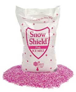 pink snow shield ice melt (50 lbs) - a pet safe ice melt that is effective below zero degrees and is safe for our children, our pets and our earth