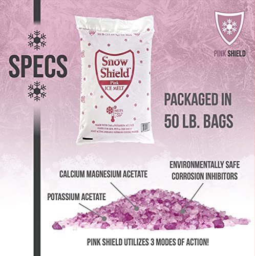 Pink Snow Shield Ice Melt (50 LBS) - A Pet Safe Ice Melt That is Effective Below Zero Degrees and is Safe for Our Children, Our Pets and Our Earth