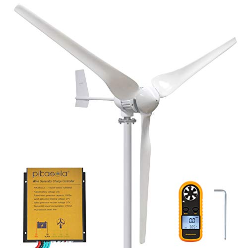 PIKASOLA 1000W 24V Permanent Magnet Wind Turbine Generator 3 Blades Economy Homes Windmill for Wind Solar Hybrid System 2.5m/s Start Wind Speed with Controller for Wind Solar System (24V)