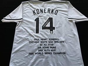 paul konerko chicago white sox signed autographed gray baseball stat jersey with jsa coa