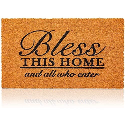 Juvale Coco Coir Bless This Home and All Who Enter Door Mat for Front Entrance (17 x 30 in)