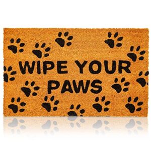 juvale nonslip coco coir mat for entrance, wipe your paws doormat for front door entry, dog lovers (17 x 30 in)